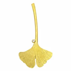 Diamant-Brosche 'Ginkgoblatt' Bicolor