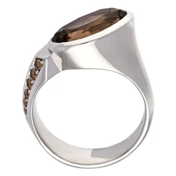 Rauchquarz-Ring Weißgold
