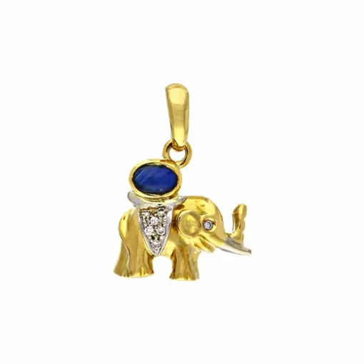 Saphir-Anhänger 'Elefant' Gelbgold teil-rhodiniert