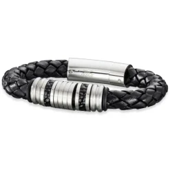 Save Brave, Armband Leder/Edelstahl silber, 19 cm