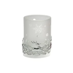 Teelichtglas Rentier in Weiß